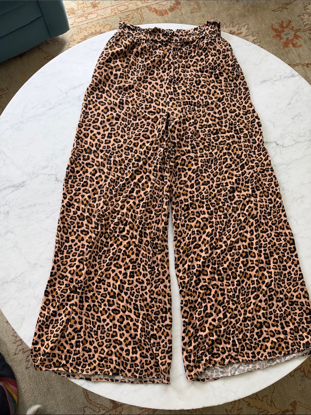 Leopard Print Wide-Leg Pants in Tan & Black